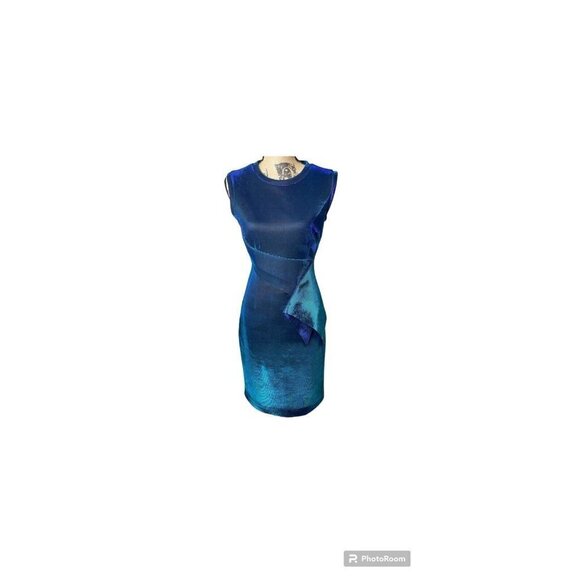 NERO BY JATIN VARMA Sleeveless Blue Metallic Formal Cocktail Party Dress Size 2 - Picture 2 of 10